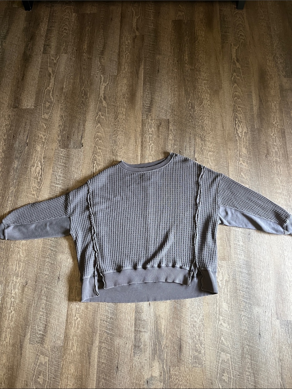 Women's Waffle-Knit Crewneck Sweater - Taupe(Oversized)